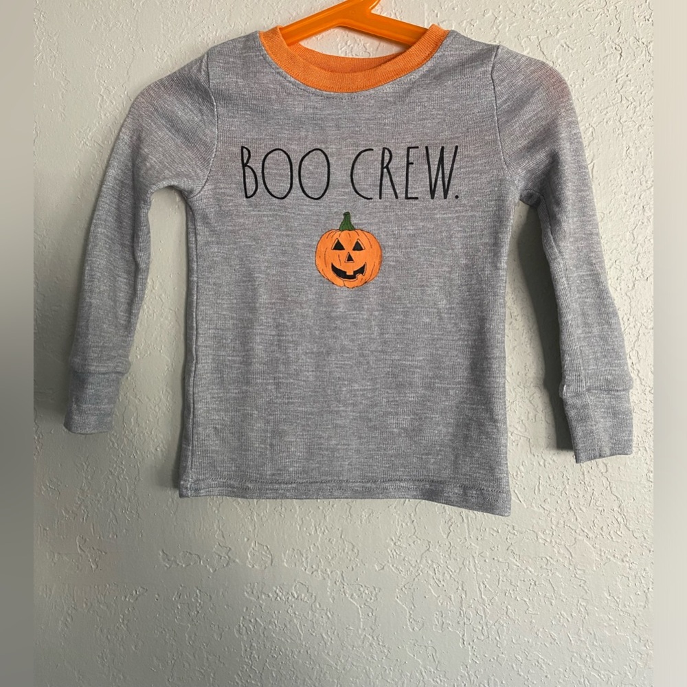 Rae Dunn BOO CREW Gray Orange Pumpkin Halloween Pajama Top Only Size 3T